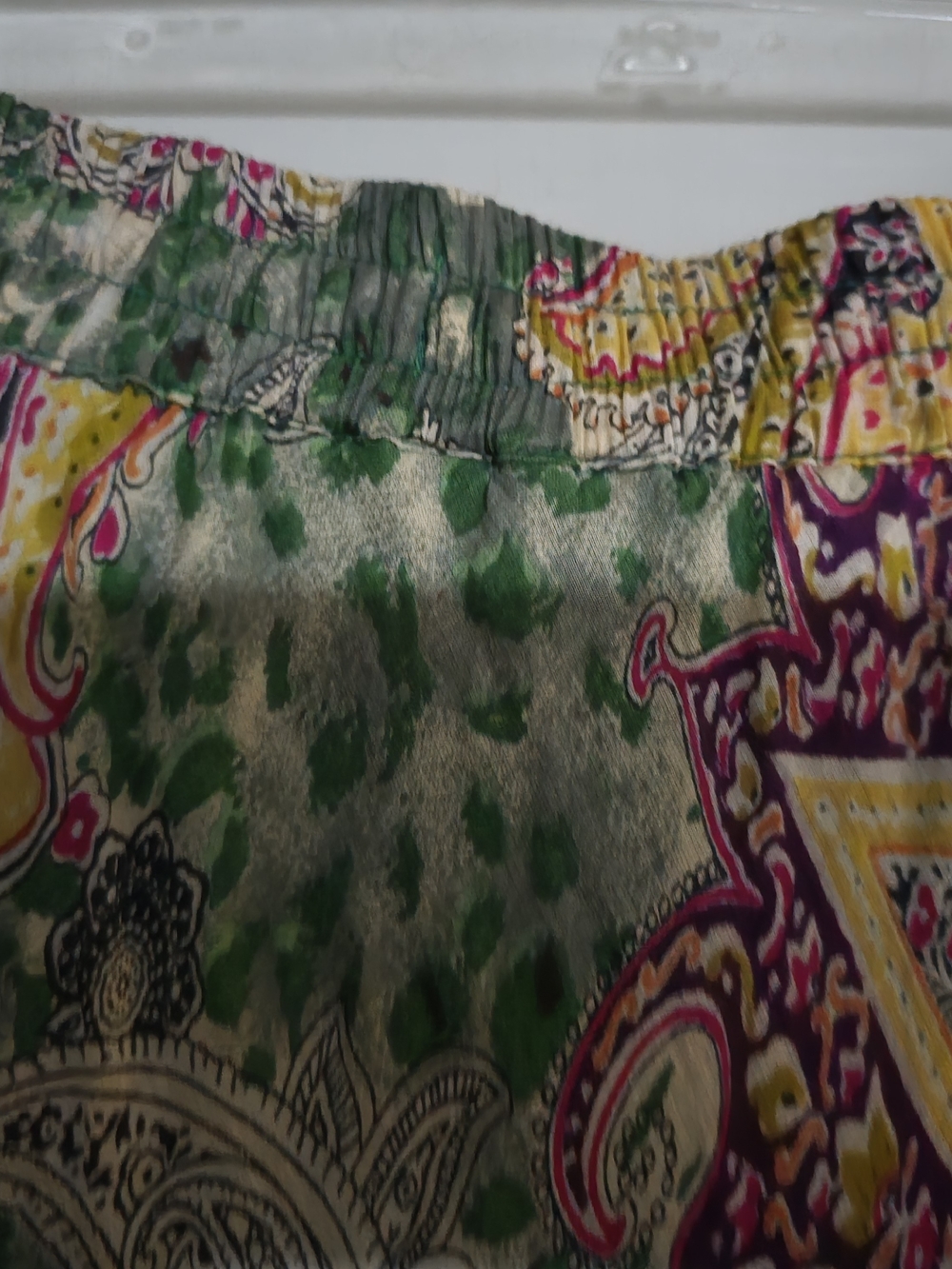 Bohemian A-Line Tiered Maxi Skirt in Green & Yellow Paisley - Picture 4 of 4
